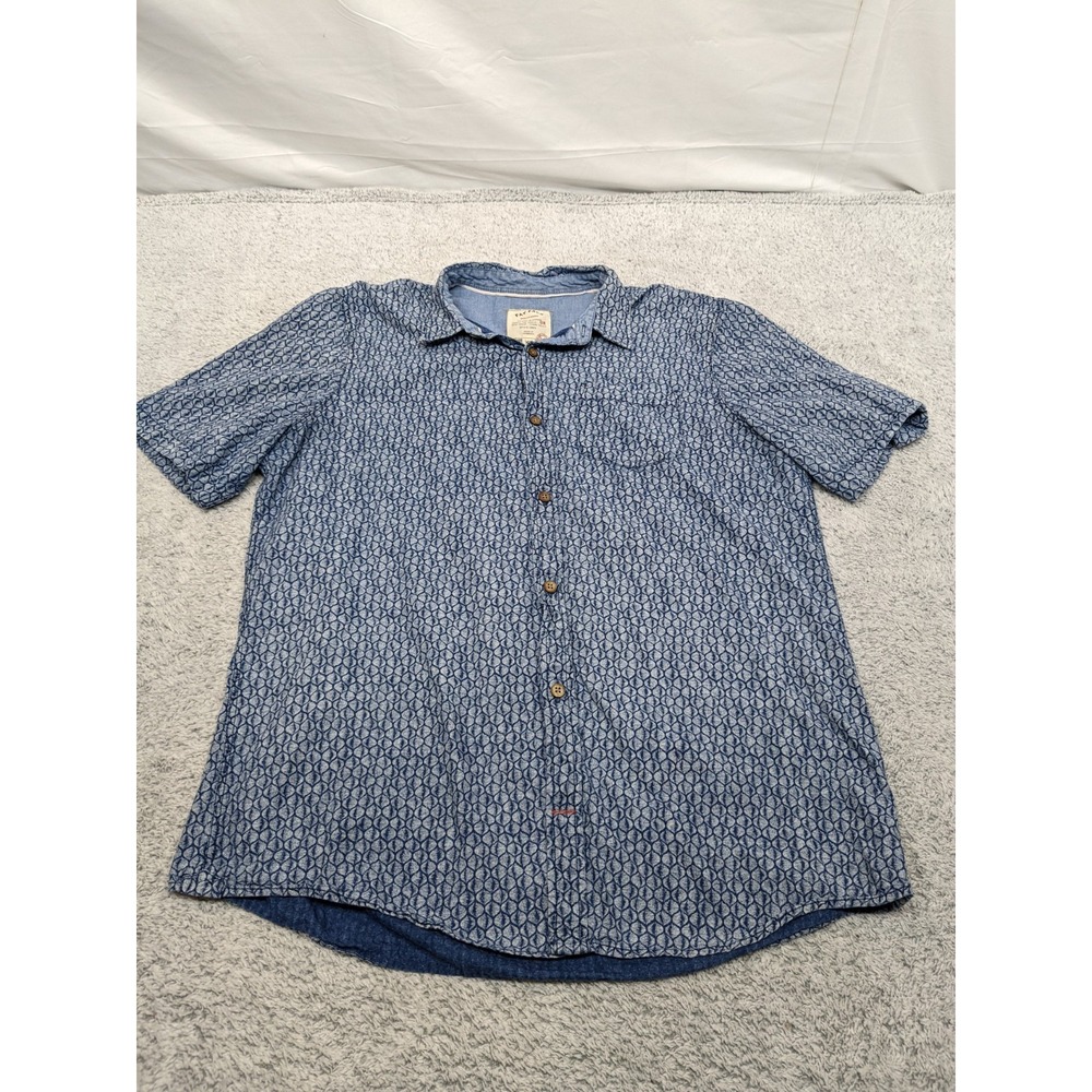 Fat Face Hawaiian Shirt Blue‎ Geometric Short Sleeve Button UK British Mens XLT